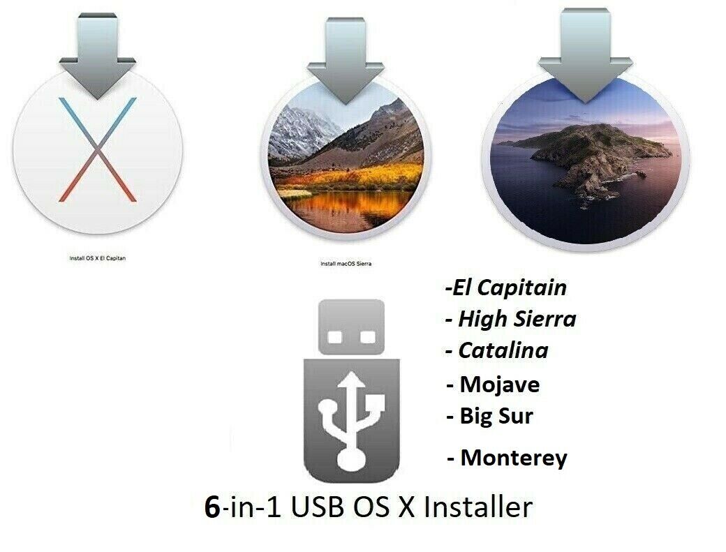 USB Drive 64GB OS X Installer, El capitan, High Sierra, macOS Catalina, Big Sur